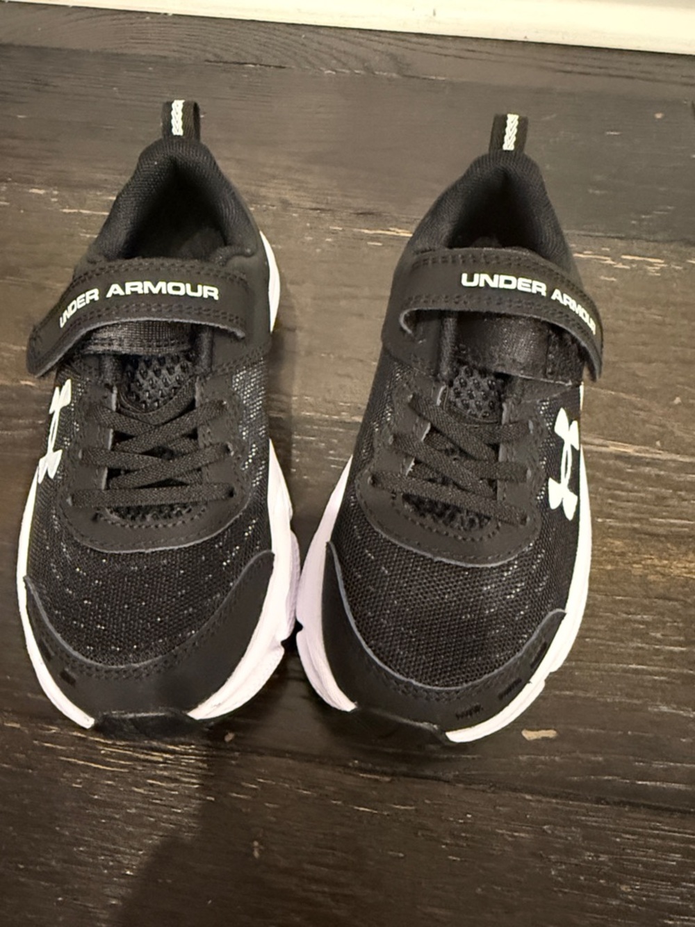 Under Armour Kids Black and White Athletic Sneakers with Hook-and-Loop Strap